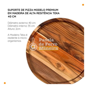 Suporte de Madeira Teka de 40cm para forma de pizza de 35cm