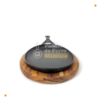 Frigideira Oval com Cabo de Ferro e Suporte de Madeira Teka 25X18 cm - Libaneza