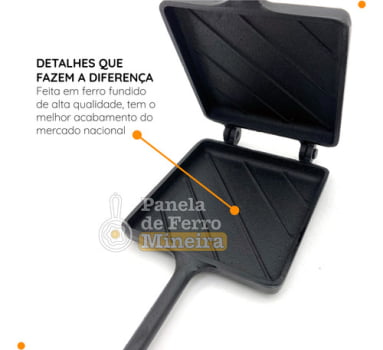 Kit Forma Waffle Waffer Ferro Fundido + 1 Tostex Cabo Madeira