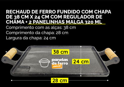 Kit Chapa de ferro com Fogareiro Rechaud Liso com 2 Malgas de 320ml