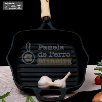 Frigideira Para Grelhar Cook Grill De Ferro Fundido Cabo de Madeira - Santana 22 cm