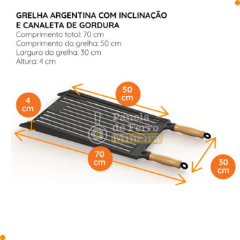 Grelha Argentina Barra em "V" de Ferro Fundido com Cabo de Madeira - 30cm x 50cm Libaneza - Churrasco Reforçada